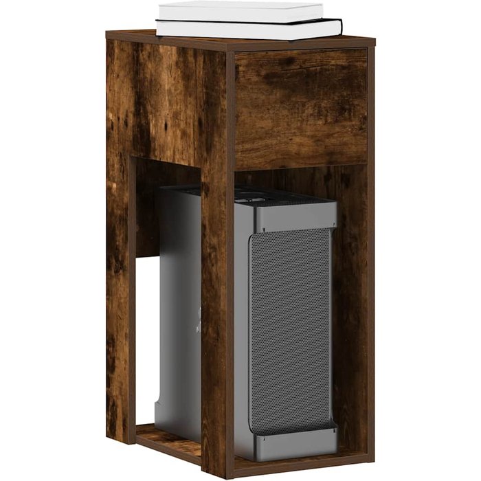 Soporte para torre de ordenador con cajón, de roble ahumado, 30x44x74 cm.