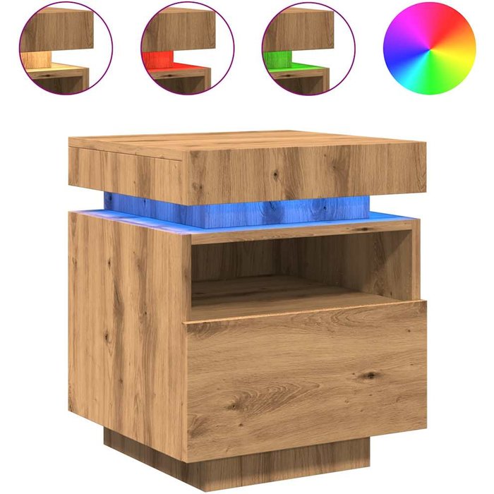 Mesita de noche con luces led roble artisan 40x39x48,5 cm - comfortxl
