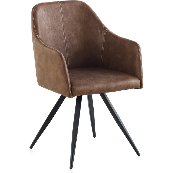 Sillón tapizado marrón patas metálicas negras