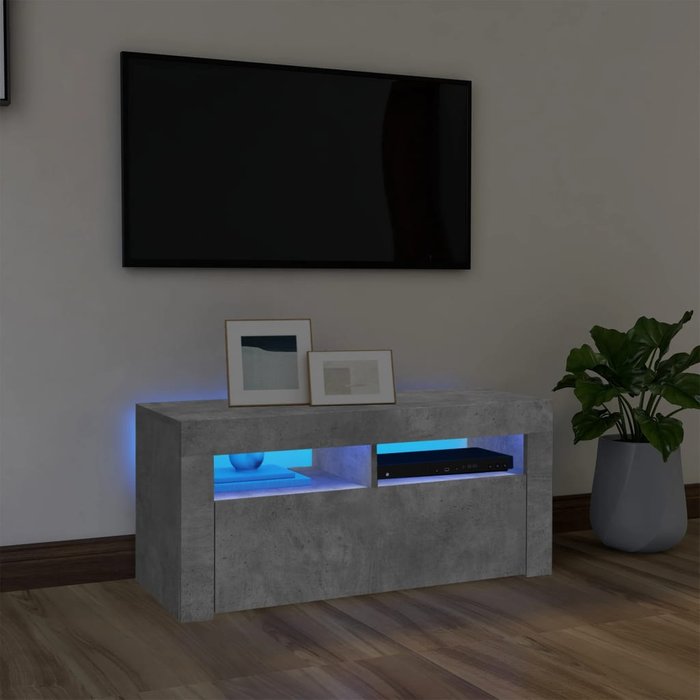 Mueble de tv con luces led gris hormigón 90x35x40 cm - comfortxl