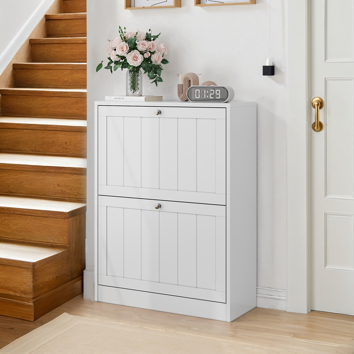 Zapatero blanco de 60 cm con 2 cajones abatibles.