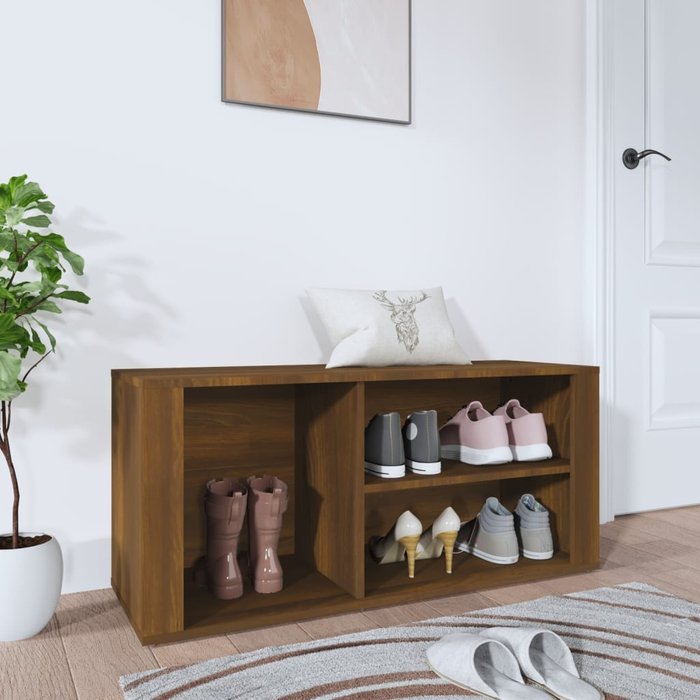 Mueble zapatero madera contrachapada marrón roble 100x35x45 cm