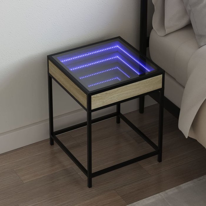Mesita de noche con led roble 40x40x51 cm