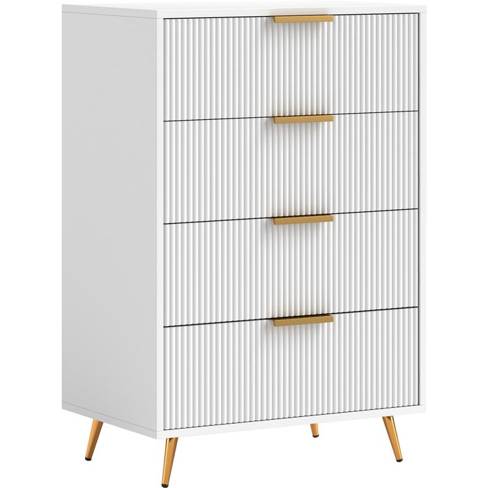 Cómoda blanca 4 cajones 60x40x90cm anti-vuelco diseño ondulado moderno