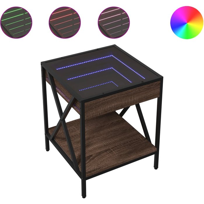 Mesa de centro con infinity led marrón roble 40x40x49 cm - comfortxl