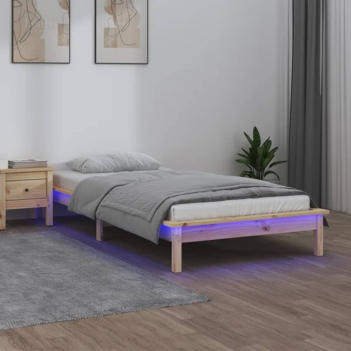 Estructura de cama led 100x200 cm de madera maciza
