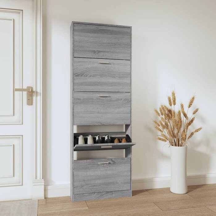 Vidaxl mueble zapatero madera contrachapada gris sonoma 59x17x169 cm