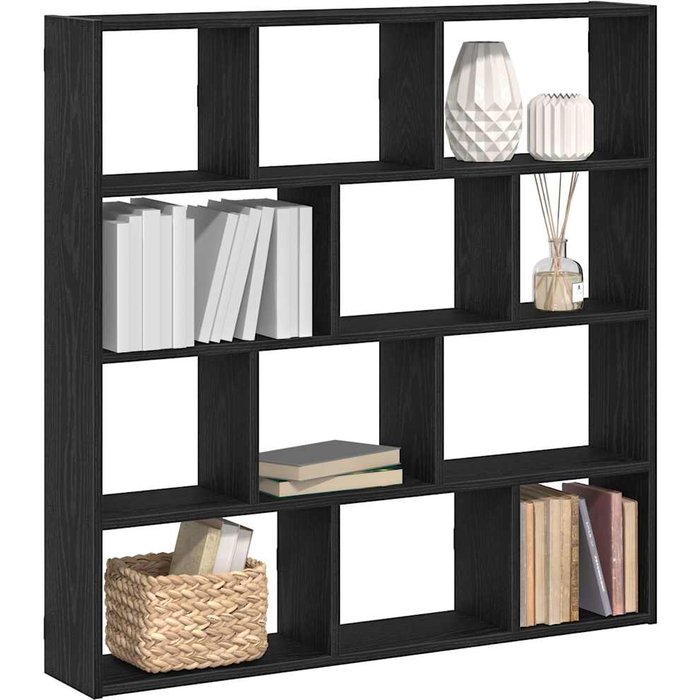 Estantería cúbica de pared con 12 compartimentos, de madera de ingeniería negra.