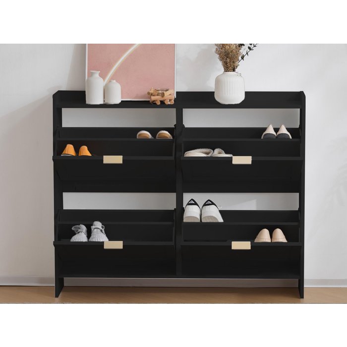 Zapatero moderno - 4 compartimentos abatibles - negro