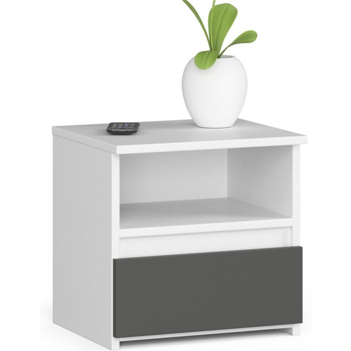 Mesita de noche: un cajón, blanco|gris grafito, 40 x 40 x 35 cm
