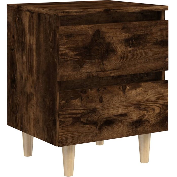 Mesita de noche con patas de madera roble ahumado 40x35x50 cm