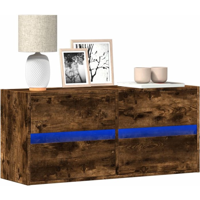 Mueble tv de pared con luces led roble ahumado 100x31x45 cm