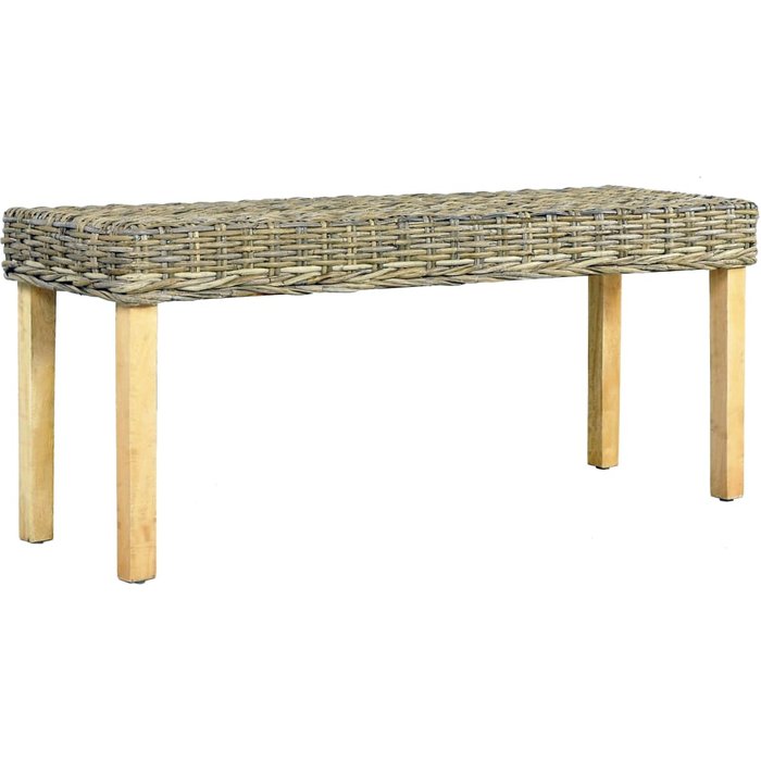 Banco de ratán kubu natural y madera maciza de caoba 110 cm