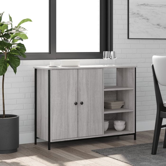 Aparador sonoma gris de 100x33x75 cm, madera de ingeniería.