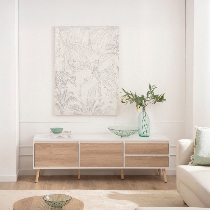 Mueble tv efecto madera blanco-natural 160x51 cm