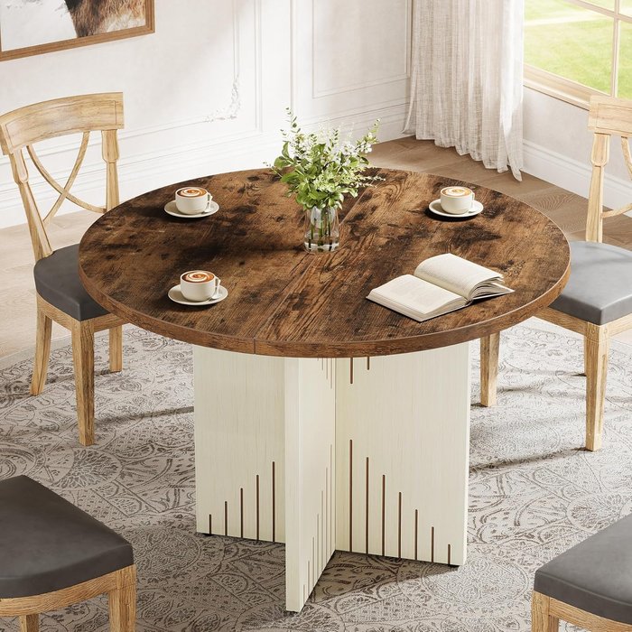 Tribesigns mesa de comedor de 100 cm, estilo rústico para 4 personas