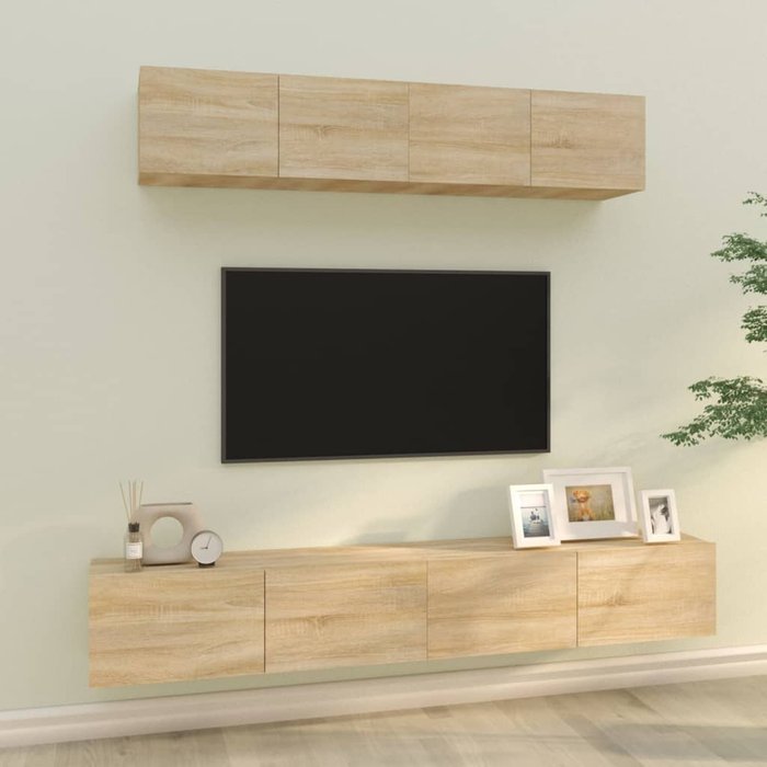 Set de muebles para tv 4 pzas madera roble sonoma unico / marrón
