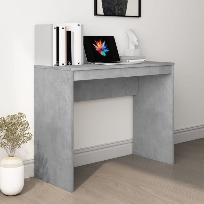 Escritorio gris hormigón de 90x40x72 cm, fabricado en madera de ingeniería.