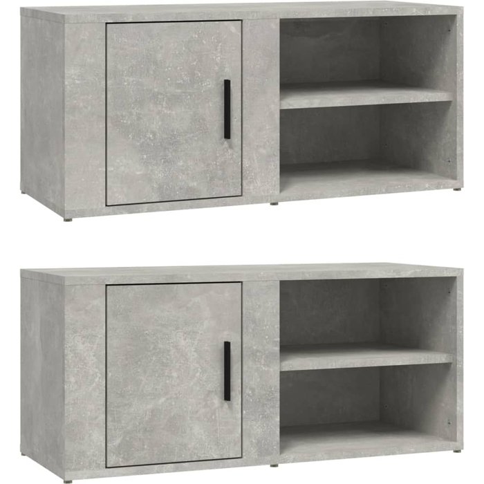 Mueble de tv de 2 piezas, contrachapado gris hormigón, 80x31,5x36cm