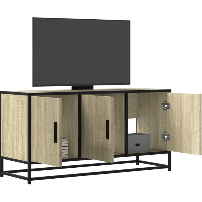 Mueble tv roble sonoma 100x35x50 cm madera contrachapada y metal
