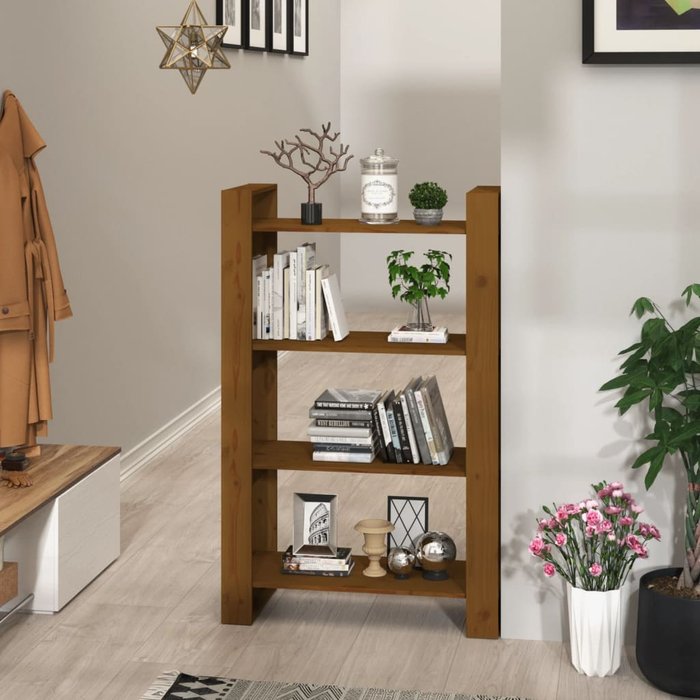 Librería/separador marrón miel 80x35x125 cm madera maciza