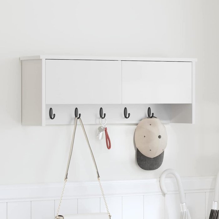 Perchero de pared, blanco, 80 x 20 x 30 cm, madera de ingeniería.