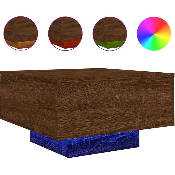 Mesa de centro con luces led en roble marrón 55x55x31 cm - comfortxl