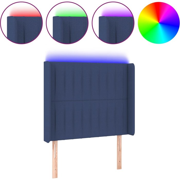 Cabecero cama - mueble cabecero con led de tela azul 83x16x118/128 cm