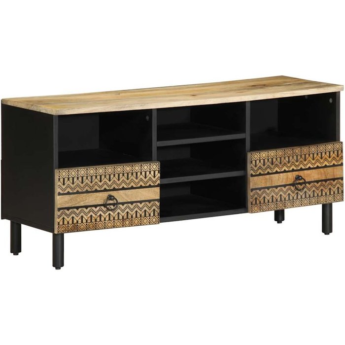 Mueble de tv chalca 5 compartimentos + 2 cajones negro/natural 46x100x33,5 cm