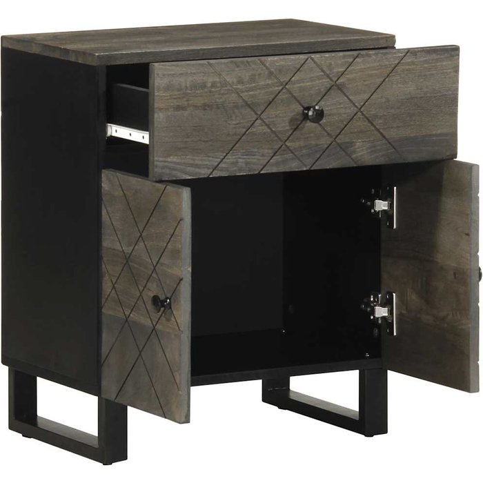 Mesita de noche madera maciza de mango negra 50x33x60 cm - comfortxl