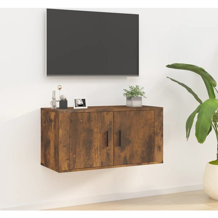 Mueble de tv de pared de roble ahumado 80x34,5x40 cm