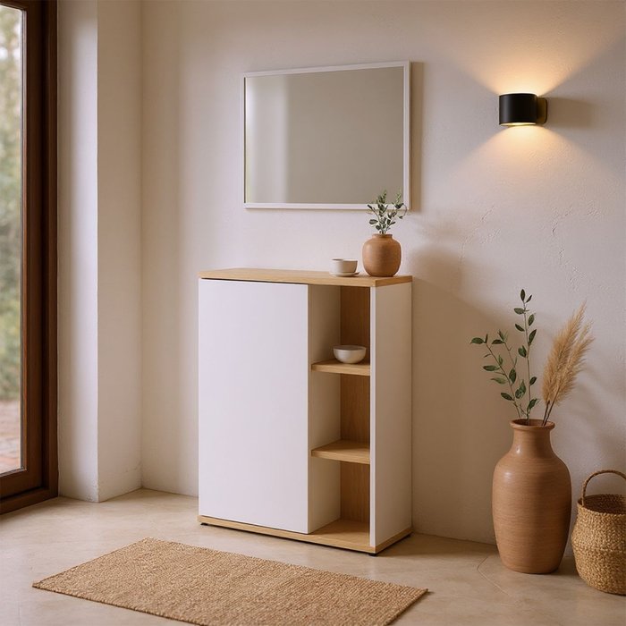 Recibidor rice blanco artik (blanco mate) - roble canadian 77 x 106 x 24 cm