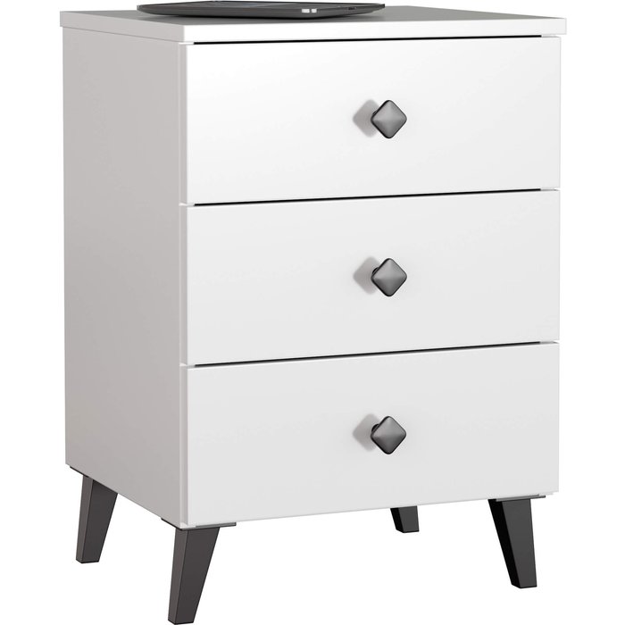 Mesita de noche mobi blanco 40 cm 3 cajones con tiradores negros 40x37x58 cm