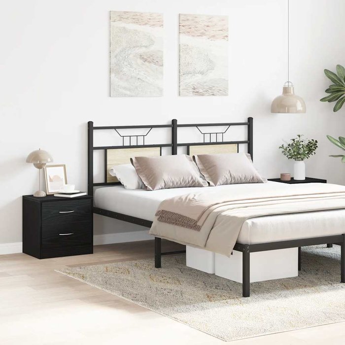 Mesitas de noche, roble negro, 40x30x40cm, madera de ingeniería.