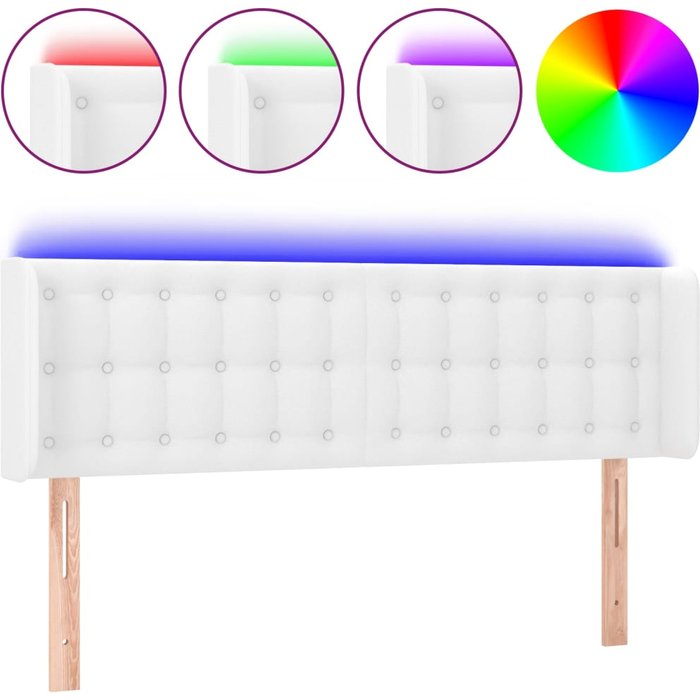 Cabecero con led cuero sintético blanco 147x16x78/88 cm - comfortxl