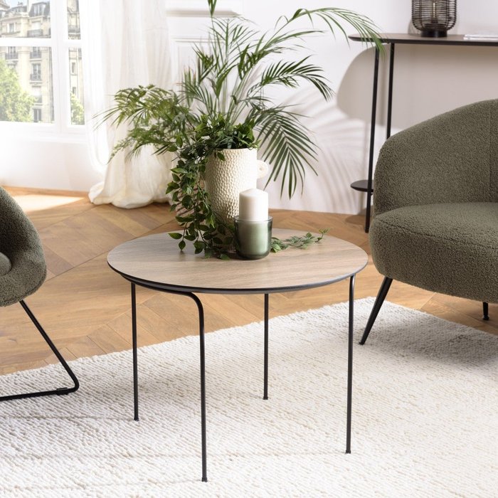 Julia - mesa de centro redonda 60x60cm, color moca, patas de metal negro