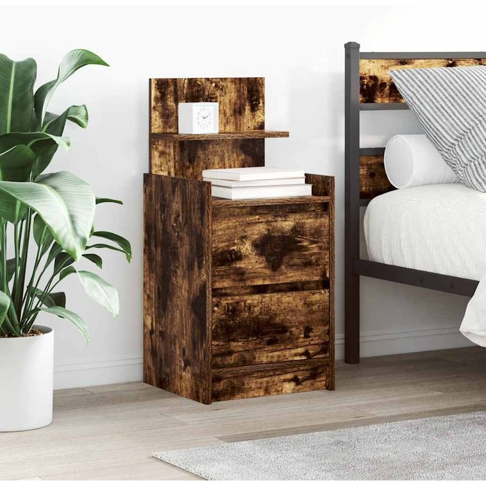 Mesitas de noche con 2 cajones, 2 unidades, roble ahumado, 38x34x80 cm - pangivo