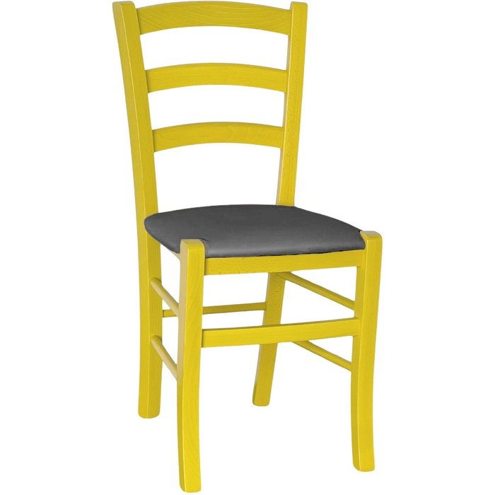 Silla venecia de madera amarilla con asiento de piel sintética gris antracita