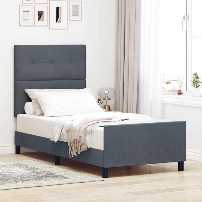 Cama tipo box spring gris oscuro 90 x 200 cm terciopelo vidaxl