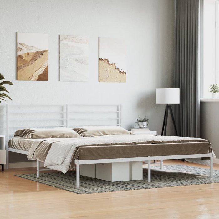 Estructura de cama de metal con cabecero blanco 193x203 cm
