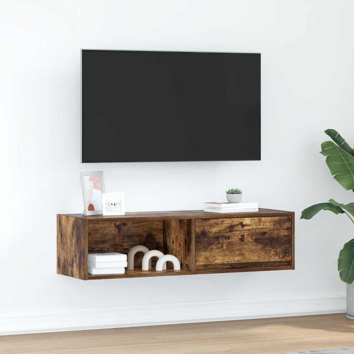 Mueble de tv roble ahumado 100x31x25,5 cm madera de ingeniería