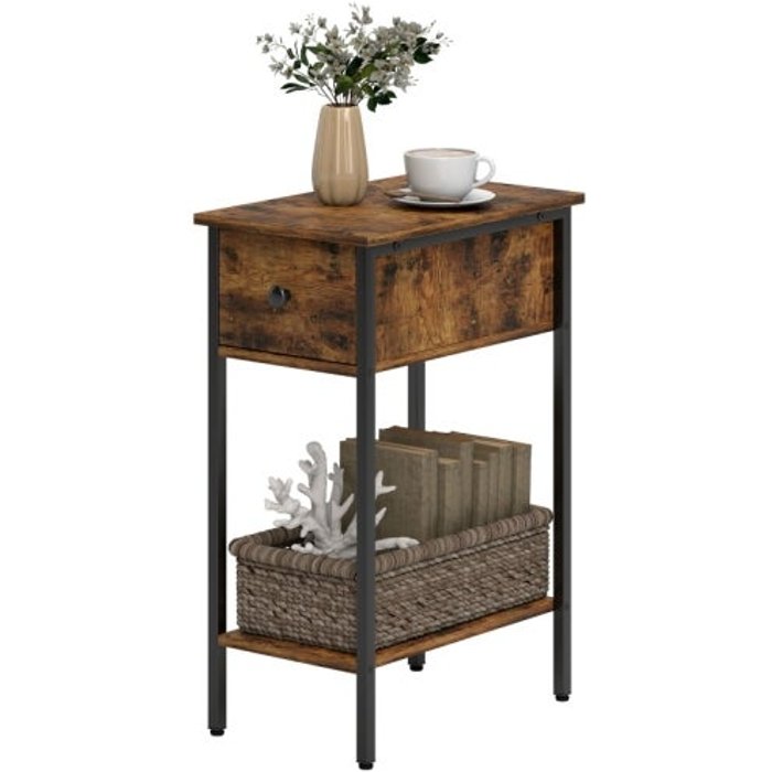 Mesita de noche - madera/metal - marrón - cajón – comfortxl