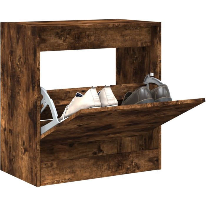 Zapatero de roble ahumado, 60x34x63,5 cm, madera de ingeniería.