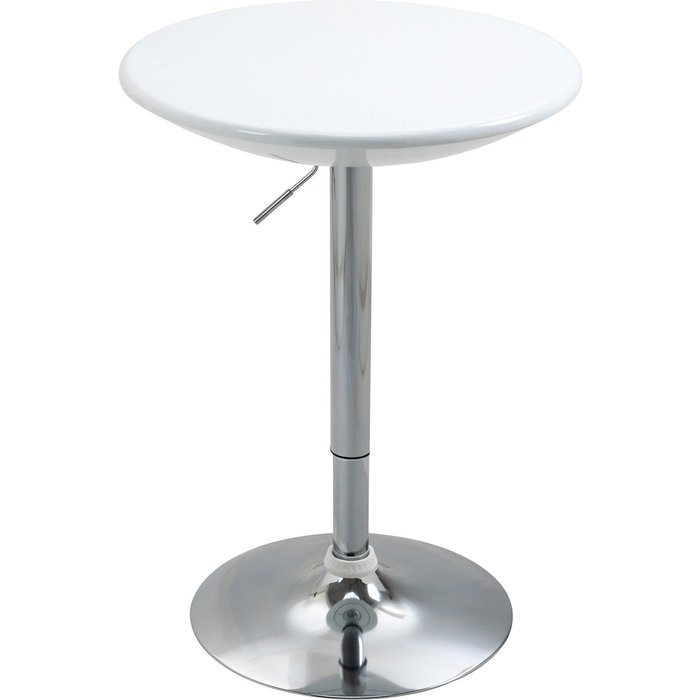 Mesa bar regulable giratoria 360° base redonda acero blanco 61x61x76-97cm