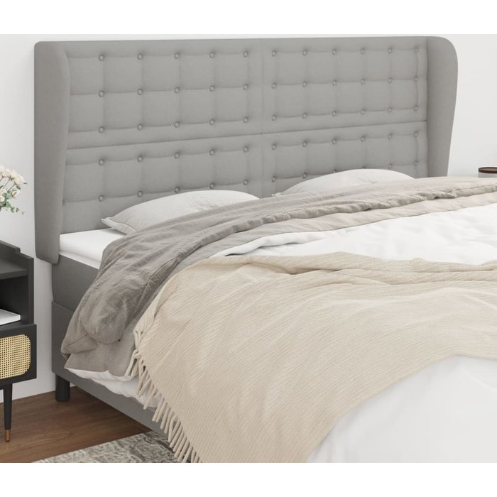 Cabecero con orejas de tela gris claro 203x23x118/128 cm