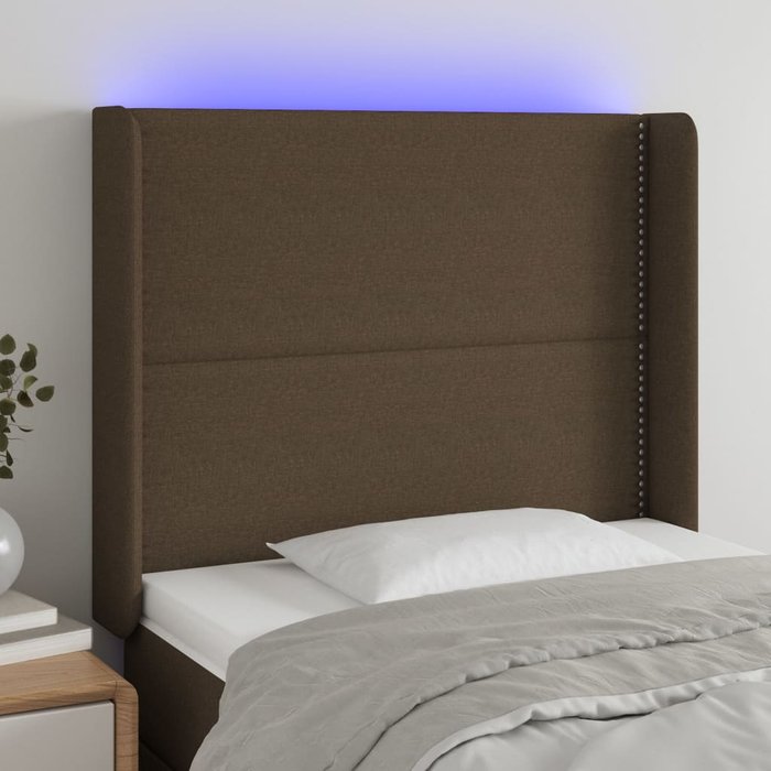 Cabecero led marrón oscuro 103x16x118/128 cm tela