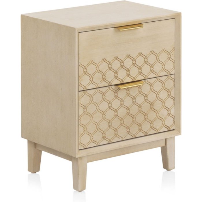 Mesita de noche 2 cajones chapada con roble y color beige