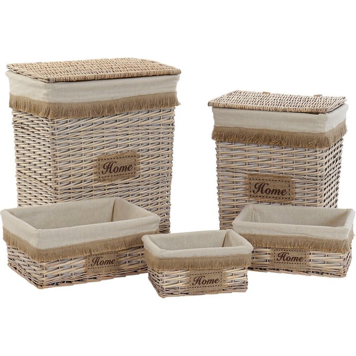 Juego de cestas home esprit marrón natural 47 x 35 x 56 cm (5 piezas)
