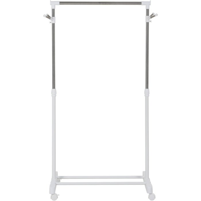 Perchero con ruedas, regulable en altura, con estante inior, 4 ruedas, blanco.