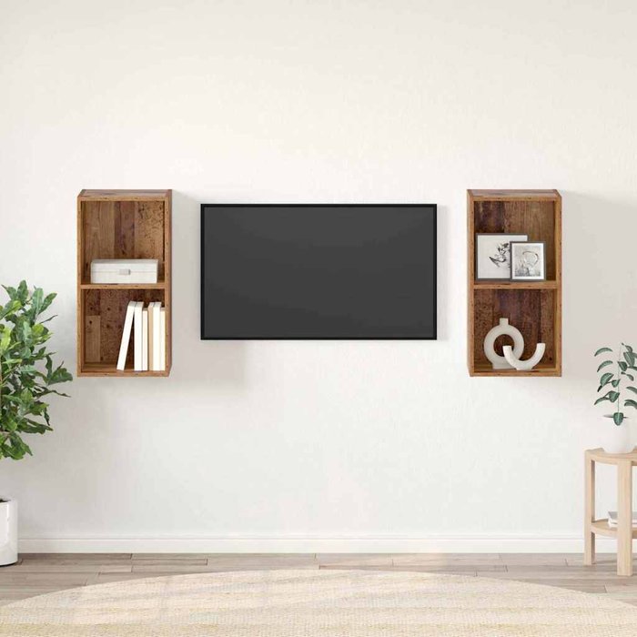 Vidaxl mueble de tv de pared 2 pcs madera envejecida 37 x 37 x 72 cm